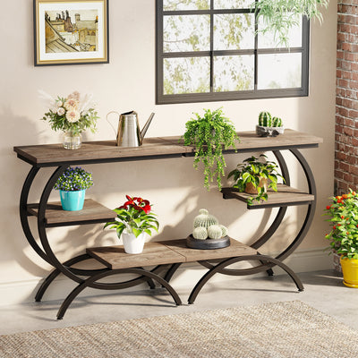 Tribesigns C-Shaped End Table, Industrial 3-Tier Small Table for Couch, Wood Bedside Table Snack Table with Storage Shelves - Smarsty