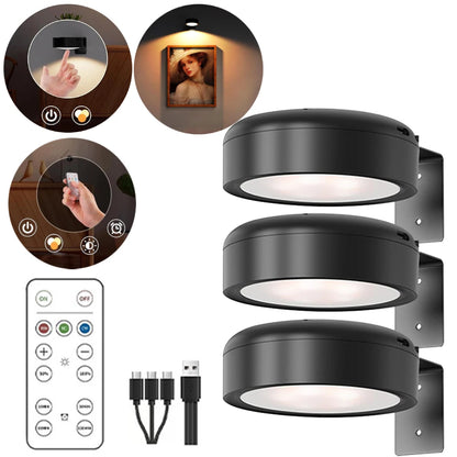 2/3pc Rechargeable Picture Light Magnetic LED Painting Light with Remote and Timer Art Display Light Dimmable 3 Lighting Modes