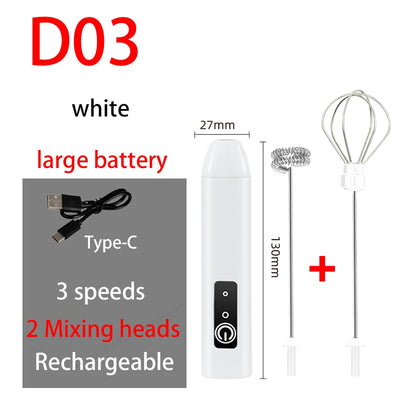 HOT  Electric Milk Frother + Egg Beater Wireless Type-C Charging 3 Speeds Mini Handheld Foam Maker Coffee Whisk Cooking Tools - Smarsty