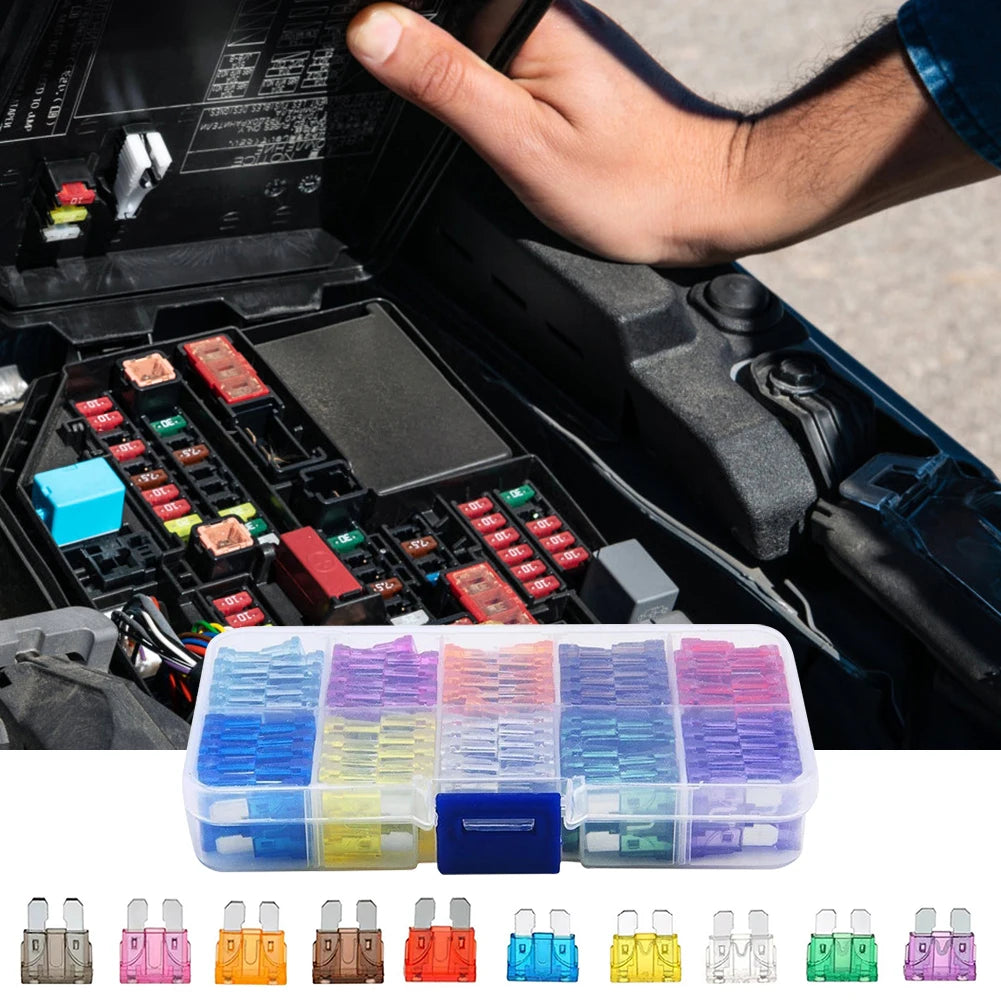100Pcs Auto Fuse Kit 2A 3A 5A 7.5A 10A 10 Types Car Fuse Assortment 15A 20A 25A 30A 35A Blade Type Fuse Assorted Kit
