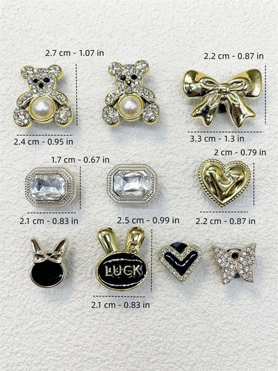 10PCS Shoe Charms ABS Bow Decorations For Sandals Luxury Rhinestone Bear Design Accessories 2024 Women Diy Bling Clog Ornaments - Smarsty
