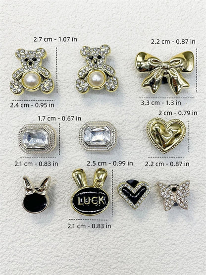 10PCS Shoe Charms ABS Bow Decorations For Sandals Luxury Rhinestone Bear Design Accessories 2024 Women Diy Bling Clog Ornaments