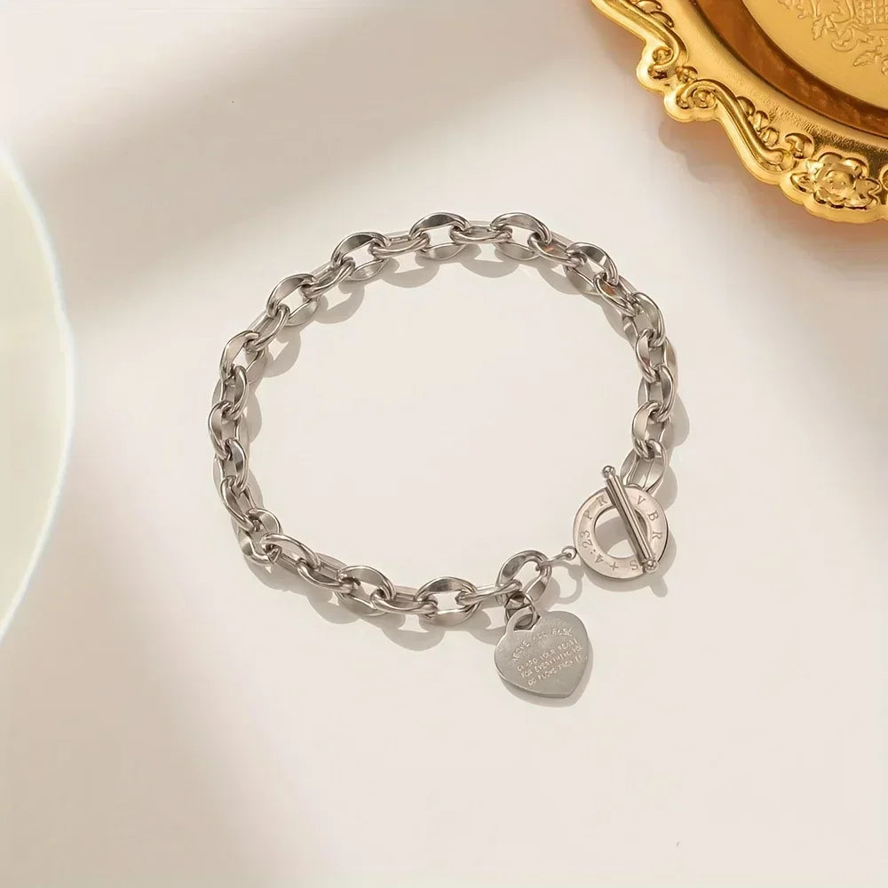 Stainless Steel Couple Bracelet With Heart Pendant - Smarsty