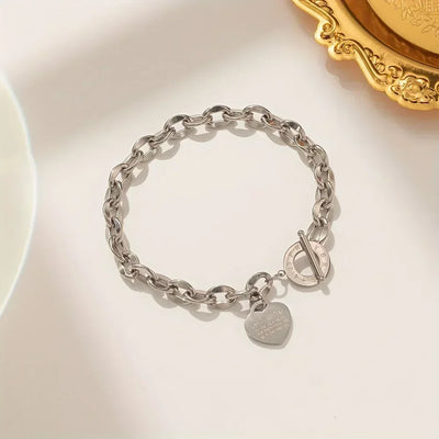 Stainless Steel Couple Bracelet With Heart Pendant - Smarsty