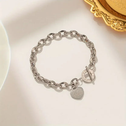 Stainless Steel Couple Bracelet With Heart Pendant - Smarsty