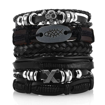 Viking Leather Bracelet For Men Adjustable Skull Design - Smarsty