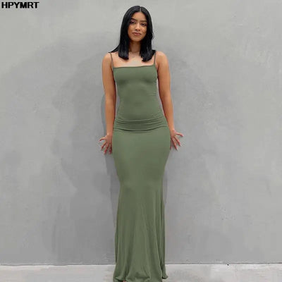 Satin Slip Sleeveless Backless Slim Sexy Maxi Dress 2022 Spring Women Party Y2K Concise Bodycon Elegant Dresses Female Clothing - Smarsty