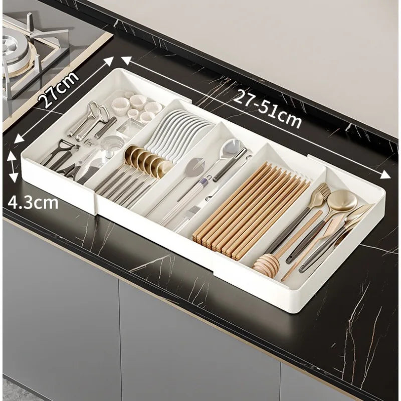 Kitchen Drawer Retractable Storage Box Kitchen Storage Tray Detachable Tray Household Partitioning Organization Box