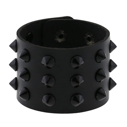 Adjustable PU Leather Studded Punk Bracelet for Men Women - Smarsty