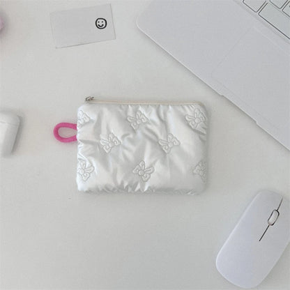 Silver Bow Pattern Coin Purse Women Wallet Zipper Pouch - Smarsty