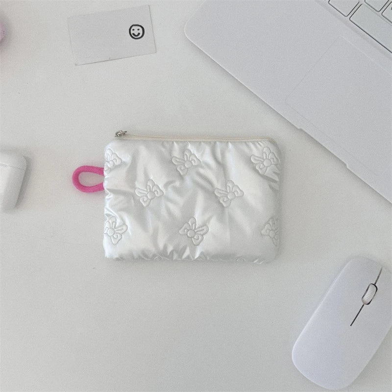 Silver Bow Pattern Coin Purse Women Wallet Zipper Pouch - Smarsty