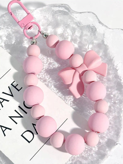 Pink pearl bow keychain, mobile phone chain, earphone bag, anti-lost rope, car keychain, beaded pendant, backpack pendant access - Smarsty