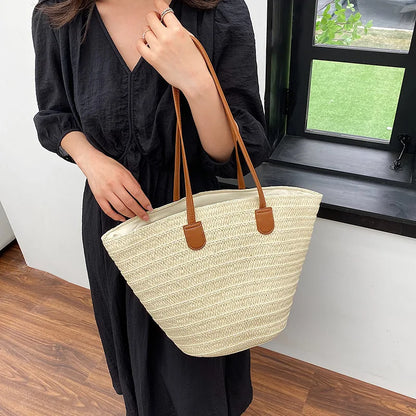 Large Capacity Straw Beach Tote Woven Shoulder Bag Summer - Smarsty