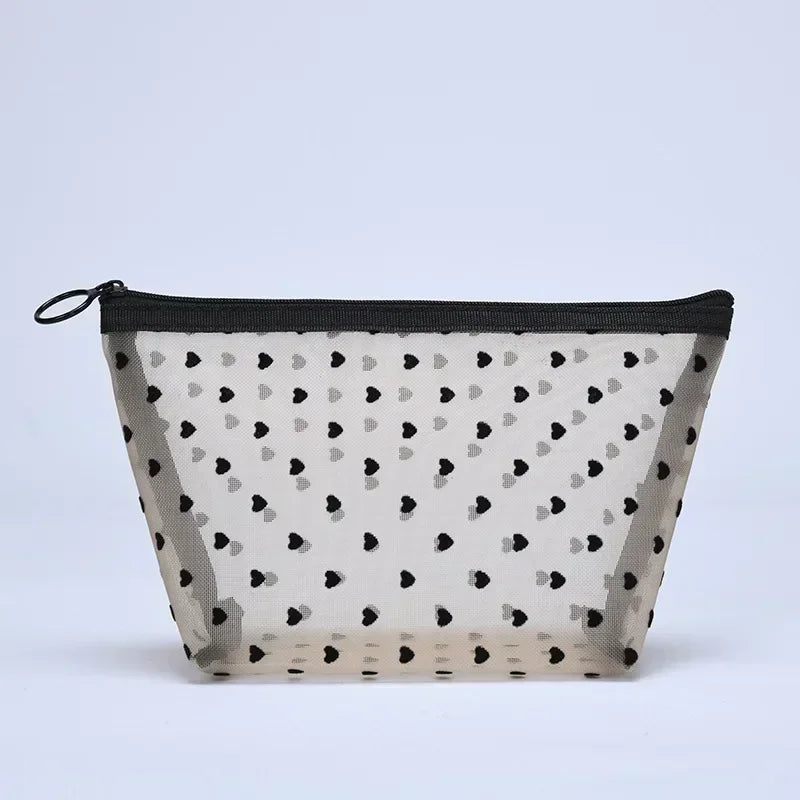Heart Shaped Nylon Mesh Cosmetic Bag Zipper Organizer - Smarsty