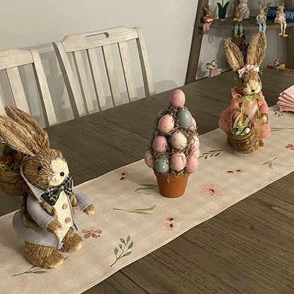Linen Easter Rabbit Table Runner for Spring Decor - Smarsty