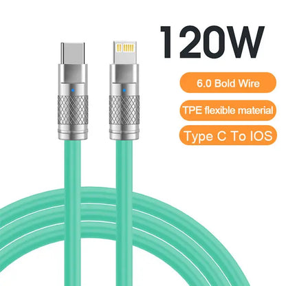 120W 6A Super Fast Charge USB C Liquid Silicone Cable For iPhone 14 15 Huawei Samsung Xiaomi Quick Charger Type-C Data Wire - Smarsty