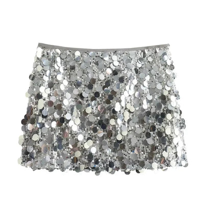 Silver Sequin Skirt Woman High Waist Mini Skirt Woman Fashion Shiny Glitter Elegant Short Skirts For Women Y2k Skirts - Smarsty