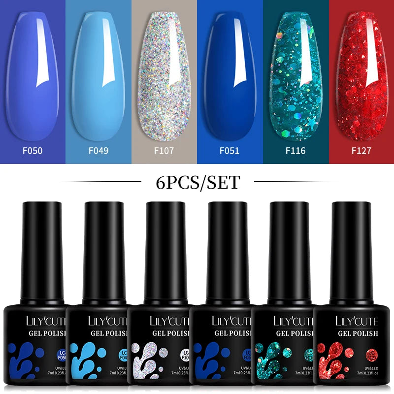 LILYCUTE 6 Pcs Gel Nail Polish Set Bright Pink Varnish - Smarsty