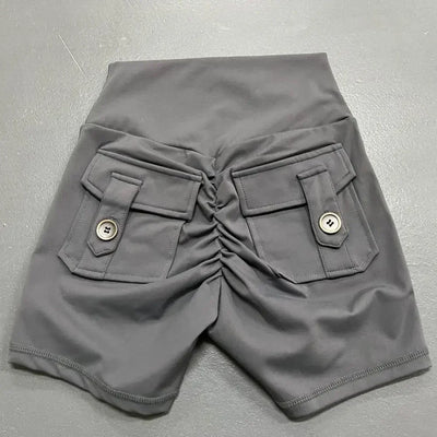 Summer Peach Butt Fitness Exercise Three-Quarter Pants Cargo Air Dry Pocket Yoga Tight lift the hips Women's Shorts - Smarsty