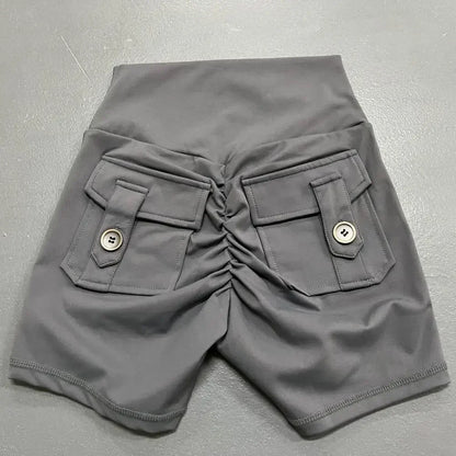 Summer Peach Butt Fitness Exercise Three-Quarter Pants Cargo Air Dry Pocket Yoga Tight lift the hips Women's Shorts