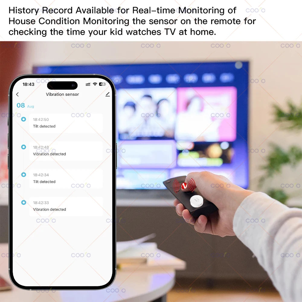 Tuya Zigbee Smart Vibration Sensor Detection Smart Life App Notification Real-Time Motion Shock Alarm Record