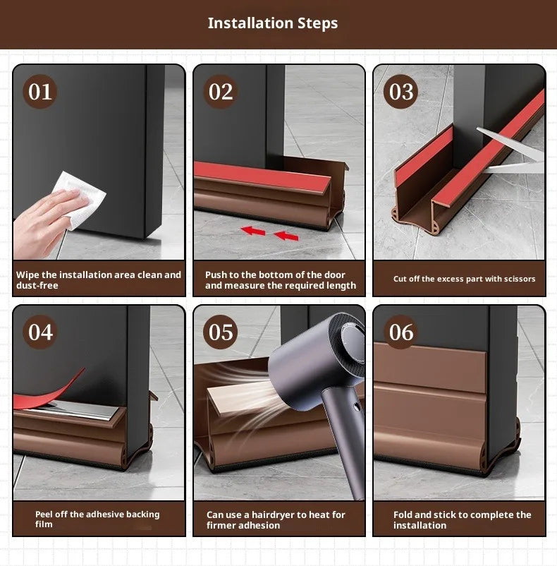 Flexible Door Bottom Sealing Strip Door Gap Soundproofing Wind and Dust Proof Weather Strip Under Door Draft Stopper Tape - Smarsty