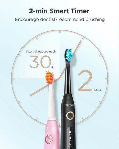 Fairywill Sonic Electric Toothbrush FW-D7 set USB Charge Toothbrushes case for Adult with tooth brush Heads 5 Mode Smart Time - Smarsty