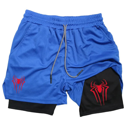 Y2K Performance Shorts Men Spider Printed GYM Casual Sports Compression Shorts Workout Running Mesh 2 In 1 Sport Short Pants - Smarsty