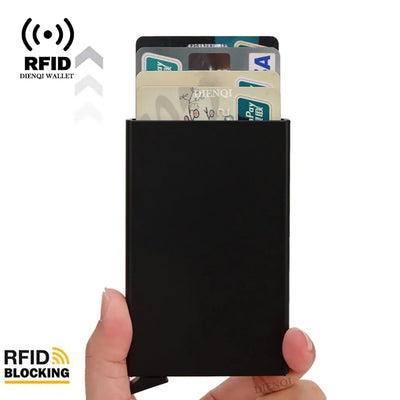 Rfid Credit Card Holder Metal Thin Slim Smart Wallet Men Women Wallets Pop Up Minimalist Small Black Purse Mini Walets for Men - Smarsty