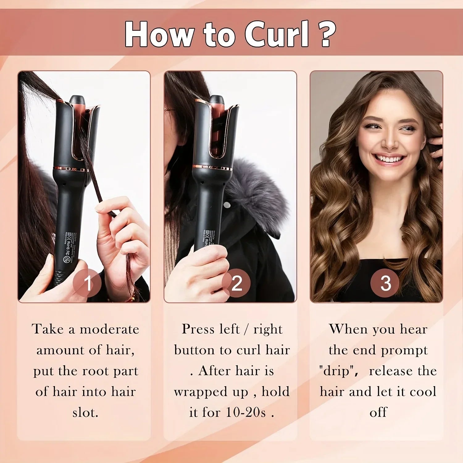 TINSOL Automatic Ceramic Curling Iron for Effortless Curls - Smarsty