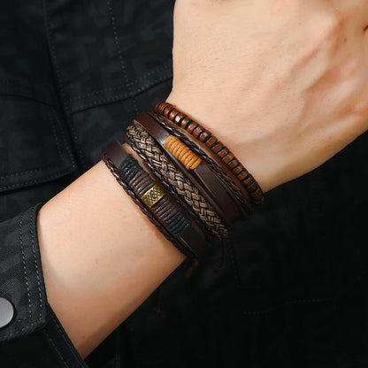 Men’s Leather Braided Bracelets Vintage Ethnic Wristband - Smarsty