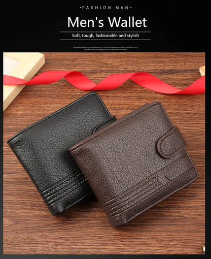 Men's Slim Bifold Wallets Leather Multiple Card Holder Purses with Driver License ID Windows Man Short Wallet with Coin Pouch - Smarsty