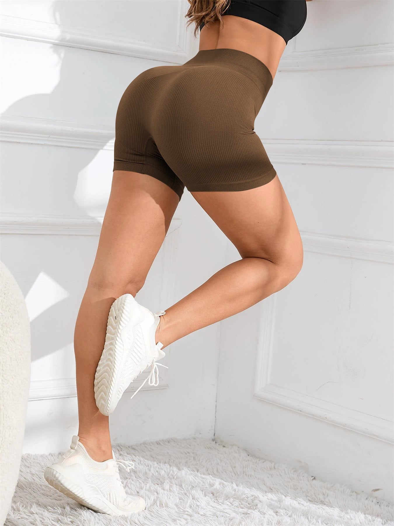 Women's Solid High Waist Sports Shorts, High Stretch Seamless Yoga Leggings, Ladies Sportswear for Indoor Outdoor Wear - Smarsty