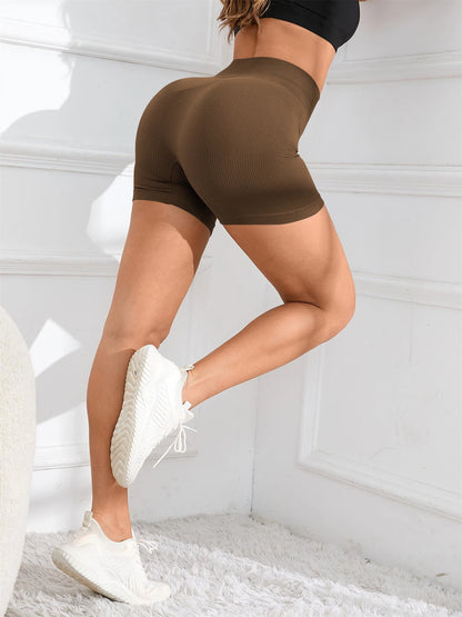 Women's Solid High Waist Sports Shorts, High Stretch Seamless Yoga Leggings, Ladies Sportswear for Indoor Outdoor Wear - Smarsty