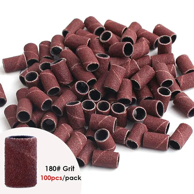 100/50pc Sanding Cap Bands For Electric Manicure Machine 180/120/80 Grit Nail Drill Grinding Bit Files Pedicure Tool - Smarsty