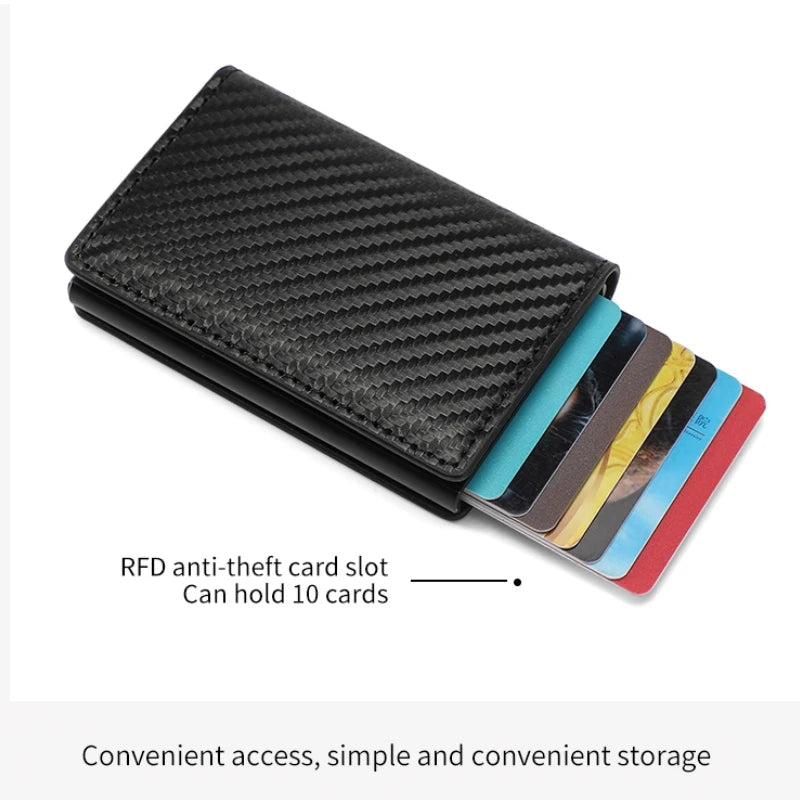 Carbon Fiber Credit Card Holder Wallet Men Rfid Smart Meral Thin Slim Pop Up Minimalist Wallet Small Black Purse Metal Wallet