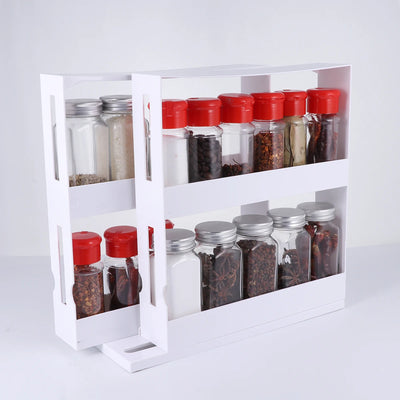 2 Layer Storage Kitchen Rotating Organize Spices Jar Bottle Storage Rack Kitchen Bottle Storage Organizer Shelves Slide Cabinet by Smarsty