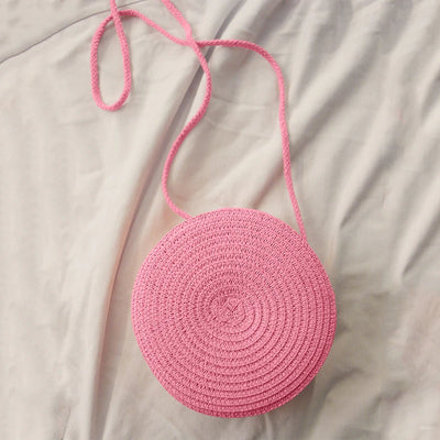 Round Straw Bag For Women Woven Handmade Shoulder Bag - Smarsty
