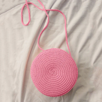 Round Straw Bag For Women Woven Handmade Shoulder Bag - Smarsty