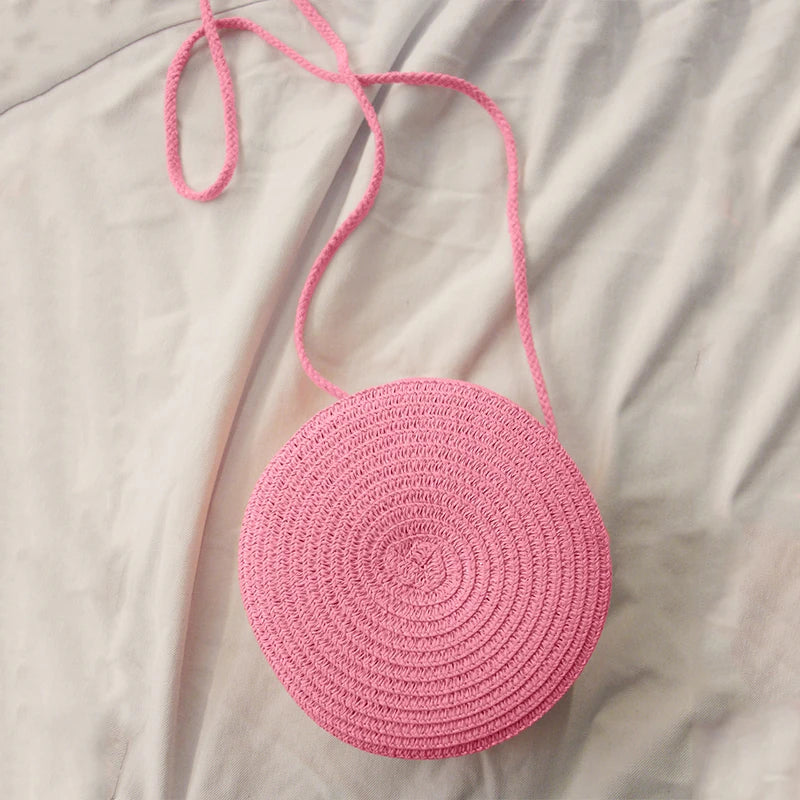 Round Straw Bag For Women Woven Handmade Shoulder Bag - Smarsty