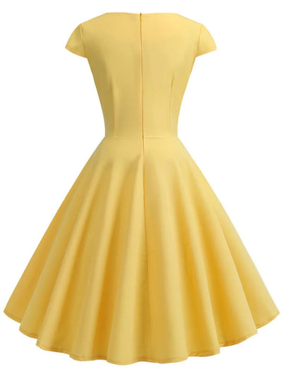 Pink Summer Dress Women V Neck Vintage Robe Elegant Retro pin up Party Office Midi Dresses - Smarsty