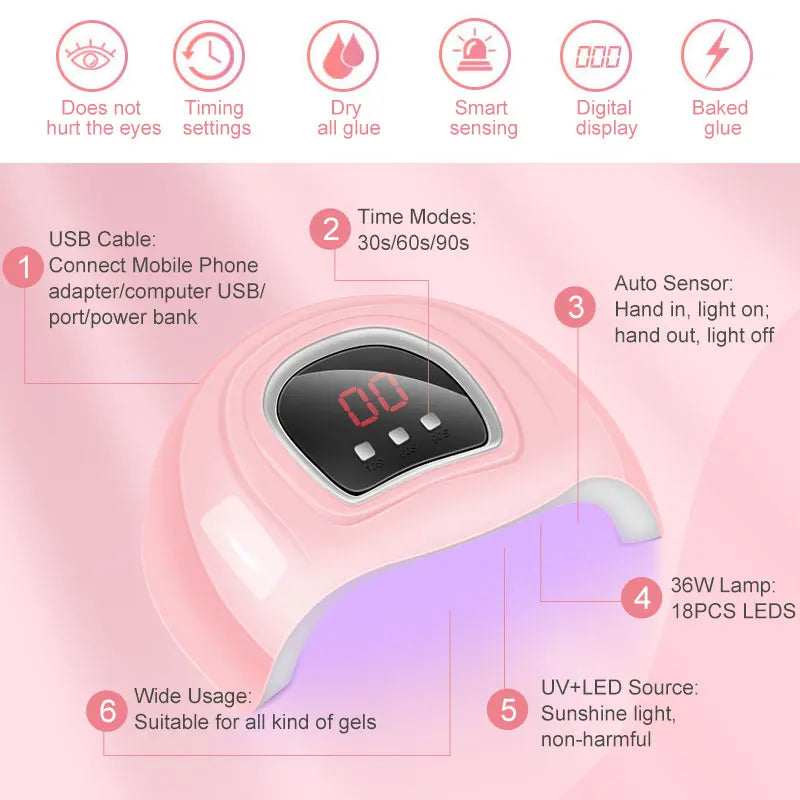 Acrylic Gel Nail Extension Kit with UV LED Lamp - Smarsty