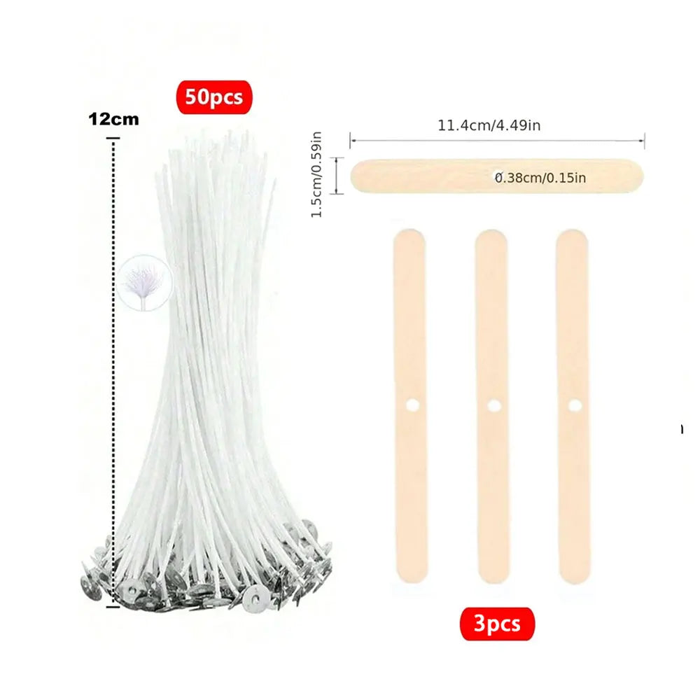 53pcs Candle Wicks Holder Waxed Cotton Candle Wicks Set with Stand Original Smokeless Candle Wicks Soy Oil Wax Core Woven Making - Smarsty