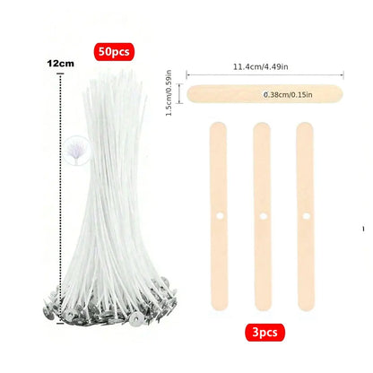 53pcs Candle Wicks Holder Waxed Cotton Candle Wicks Set with Stand Original Smokeless Candle Wicks Soy Oil Wax Core Woven Making - Smarsty
