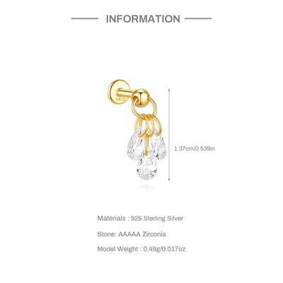 925 Sterling Silver Lotus Tassel Zircon Stud Earrings - Smarsty