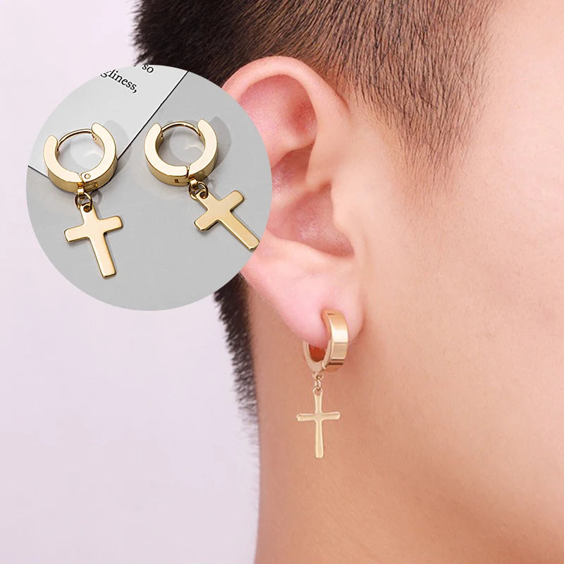 Stainless Steel Cross Dangle Earrings for Men and Women - Smarsty