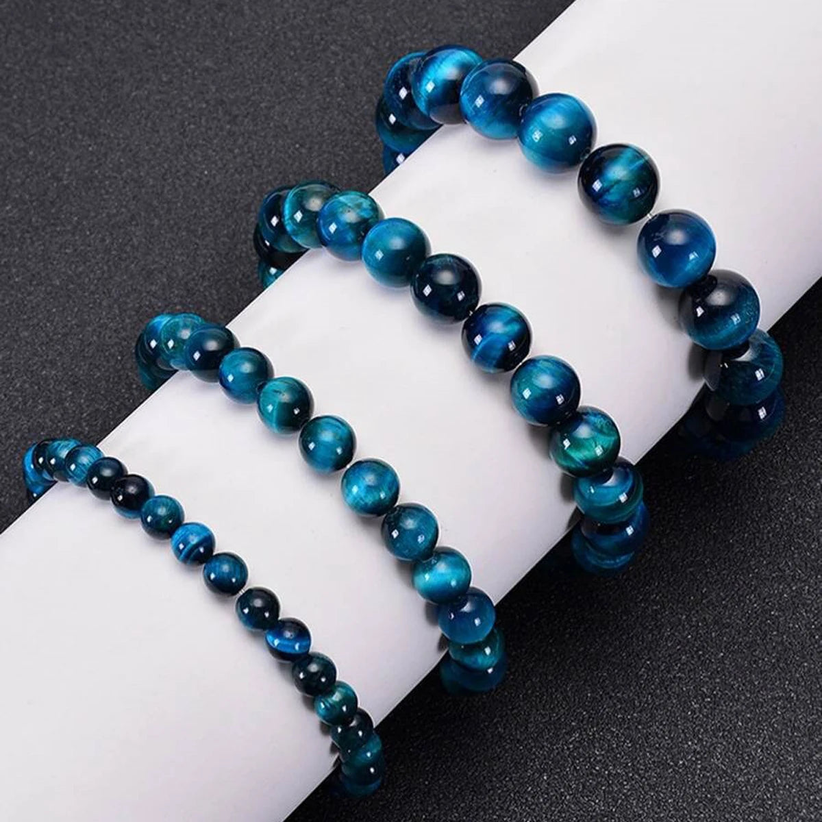 1Pc 6/8/10mm Minimalist Blue Tiger Eye Stone Beaded Bracelet Natural Stone Round Beads Bracelet For Daily Decoration - Smarsty