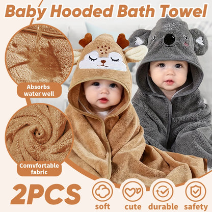2PCS/Set Hooded Baby Towels,Soft Baby Towels for Newborns,Toddlers, and Kids,32x32 in Baby Towel with Hood