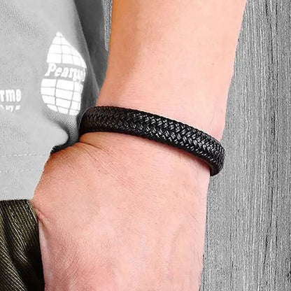 Black PU Leather Magnetic Bracelet for Men Elegant Gift - Smarsty