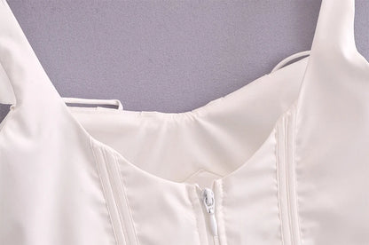 Chu Sau beauty 2024 Women Fashion Sweet Square Collar Tank Top Sexy Backless Chic Fish Bone Cropped Tops Palace Style Corset Top